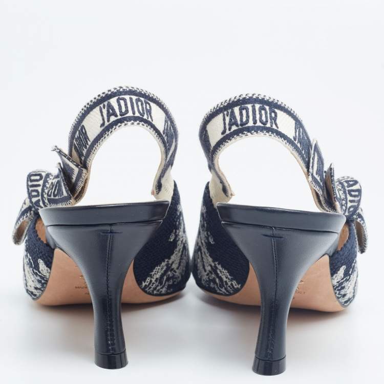 Pre Owned Dior Blue/White Canvas  J'adior Slingback Pumps Size 40  