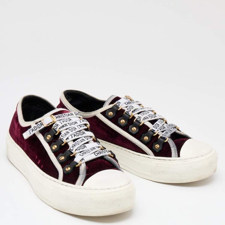 Pre Owned Dior Burgundy Velvet And Canvas Trim Walk'N'Dior Low Top Sneakers Size 35
