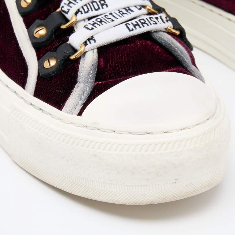 Pre Owned Dior Burgundy Velvet And Canvas Trim Walk'N'Dior Low Top Sneakers Size 35