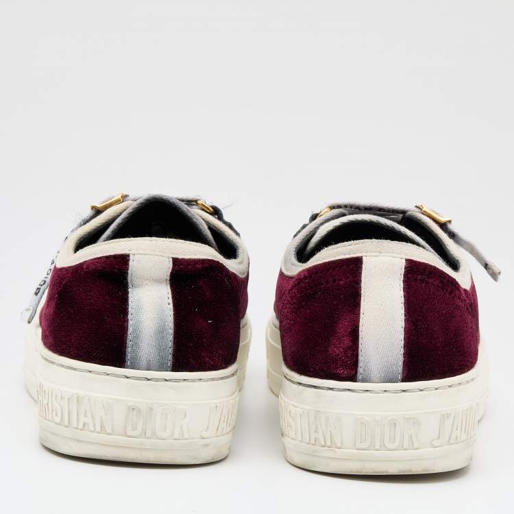 Pre Owned Dior Burgundy Velvet And Canvas Trim Walk'N'Dior Low Top Sneakers Size 35