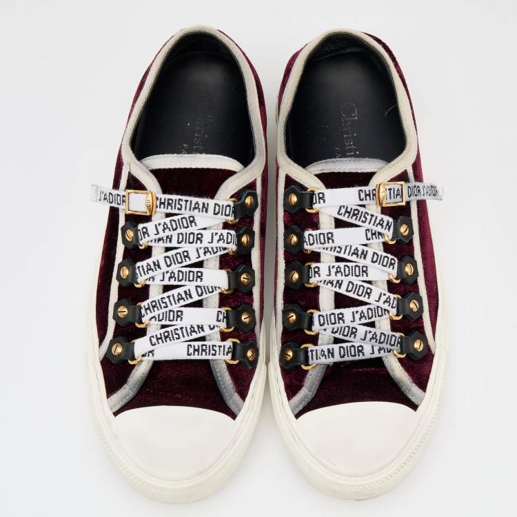 Pre Owned Dior Burgundy Velvet And Canvas Trim Walk'N'Dior Low Top Sneakers Size 35