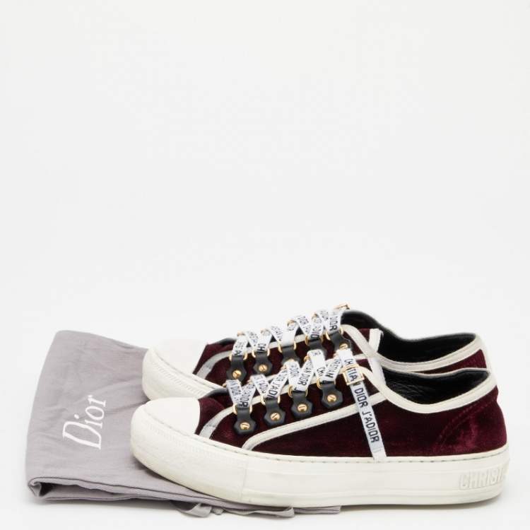 Pre Owned Dior Burgundy Velvet And Canvas Trim Walk'N'Dior Low Top Sneakers Size 35