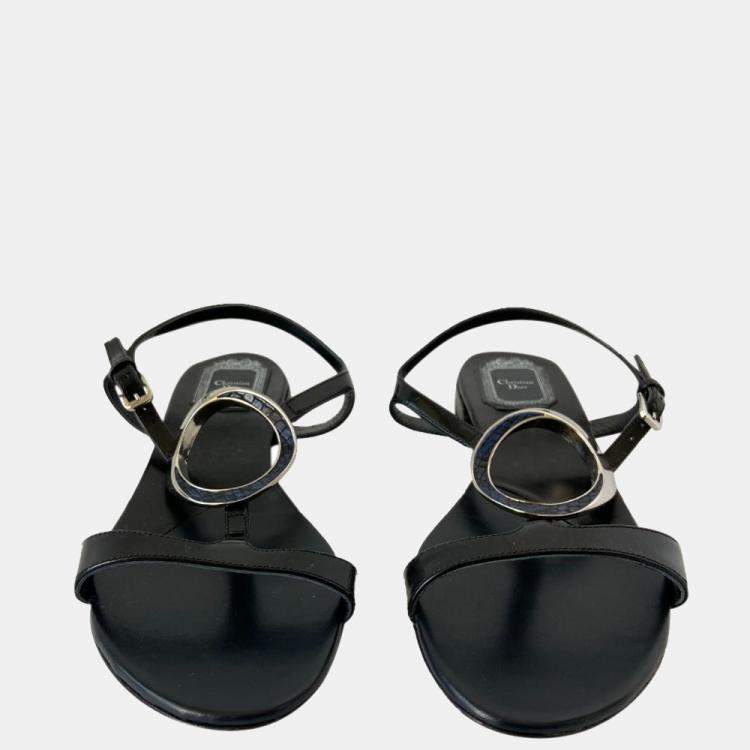 Pre Owned Dior Black Leather Python Sandals EU 39