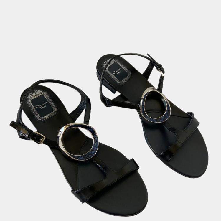 Pre Owned Dior Black Leather Python Sandals EU 39