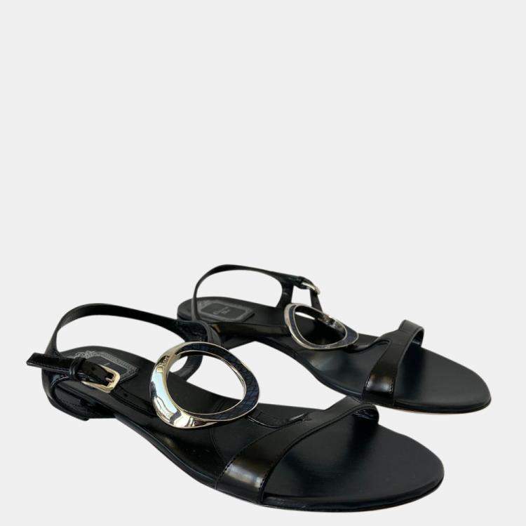 Pre Owned Dior Black Leather Python Sandals EU 39