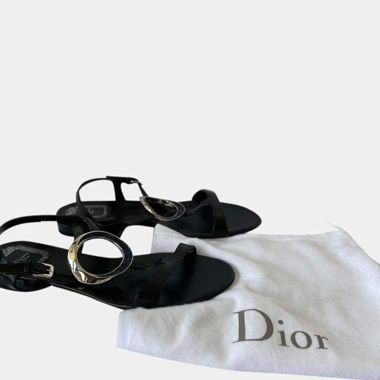 Pre Owned Dior Black Leather Python Sandals EU 39
