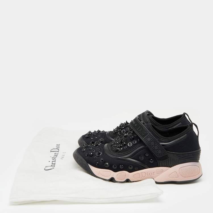 Pre Owned Dior Black Neoprene And Mesh Fusion Embellished Velcro Strap Sneakers Size 36