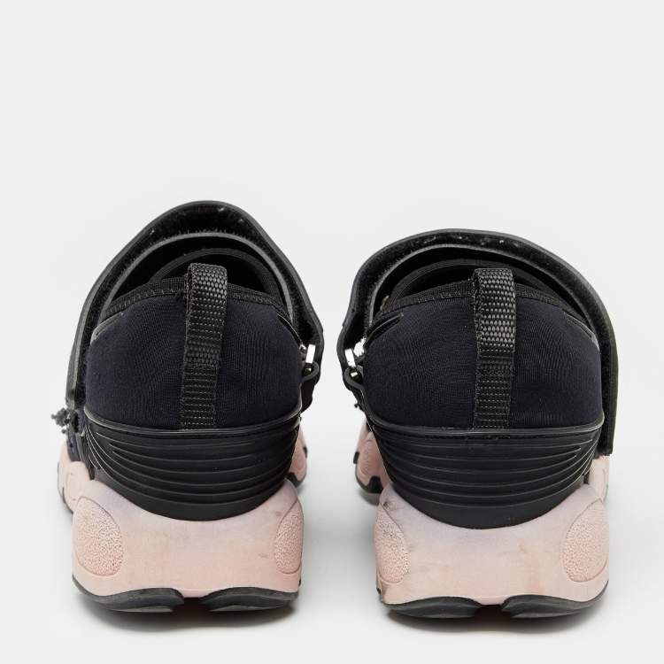 Pre Owned Dior Black Neoprene And Mesh Fusion Embellished Velcro Strap Sneakers Size 36