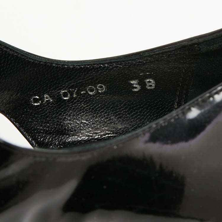 Pre Owned Dior Black Patent Leather Cutout  Peep Toe Lace Up Booties Size 38