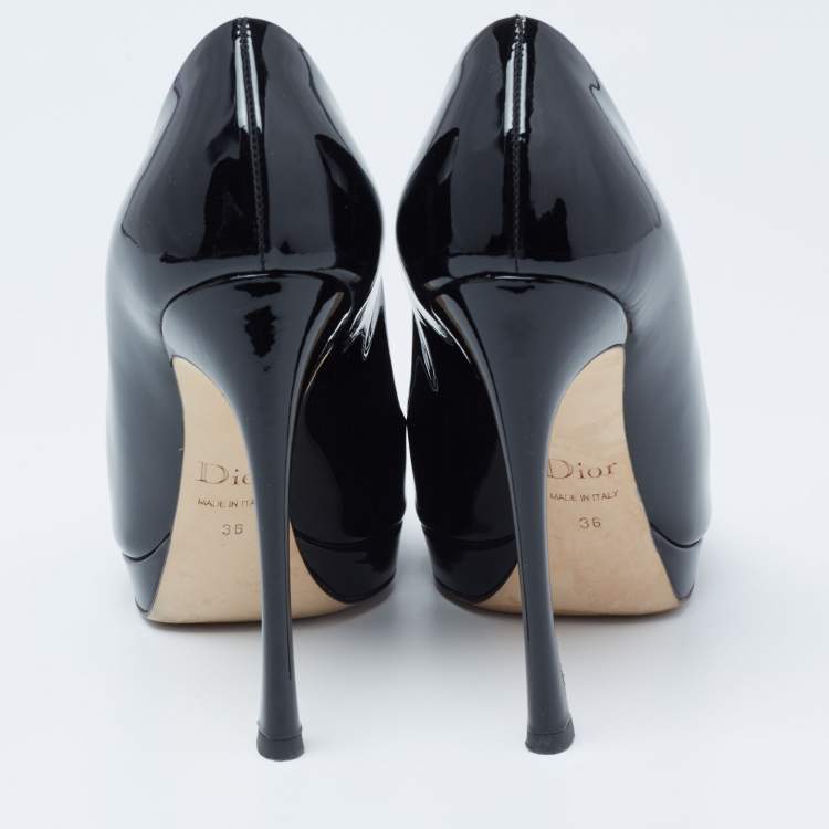Pre Owned Dior Black Patent Leather Diorella Peep-Toe Pumps Size 36