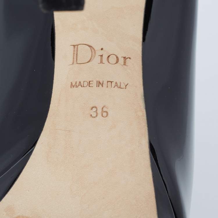 Pre Owned Dior Black Patent Leather Diorella Peep-Toe Pumps Size 36
