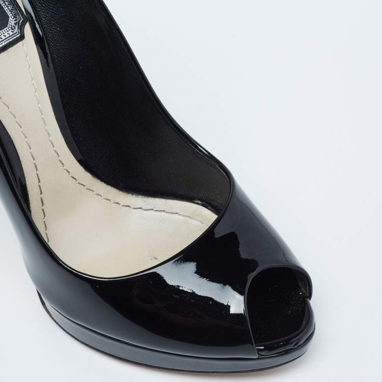 Pre Owned Dior Black Patent Leather Diorella Peep-Toe Pumps Size 36
