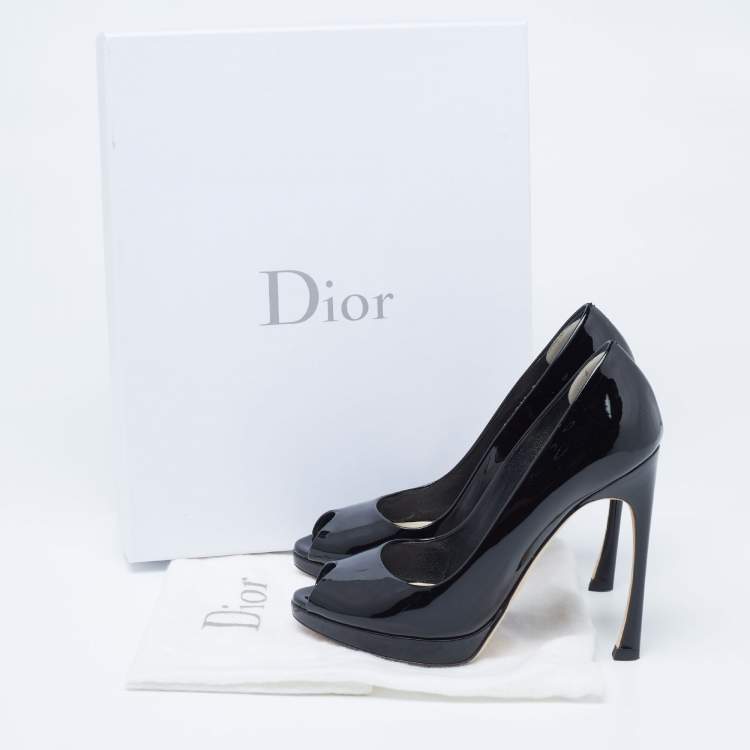 Pre Owned Dior Black Patent Leather Diorella Peep-Toe Pumps Size 36