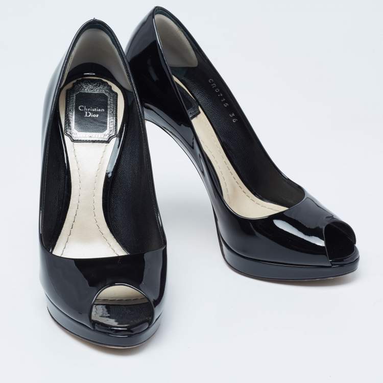Pre Owned Dior Black Patent Leather Diorella Peep-Toe Pumps Size 36