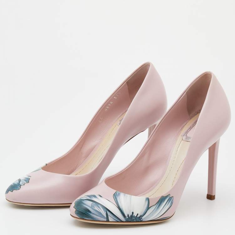 Pre Owned Dior Blush Pink Floral Print Leather Pumps Size 37.5