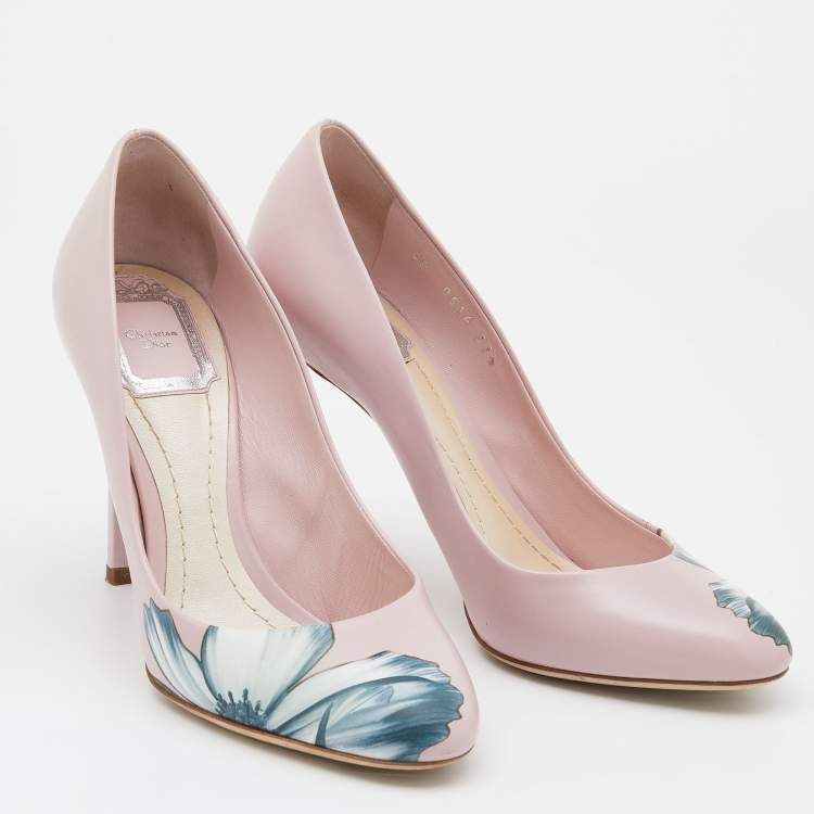 Pre Owned Dior Blush Pink Floral Print Leather Pumps Size 37.5