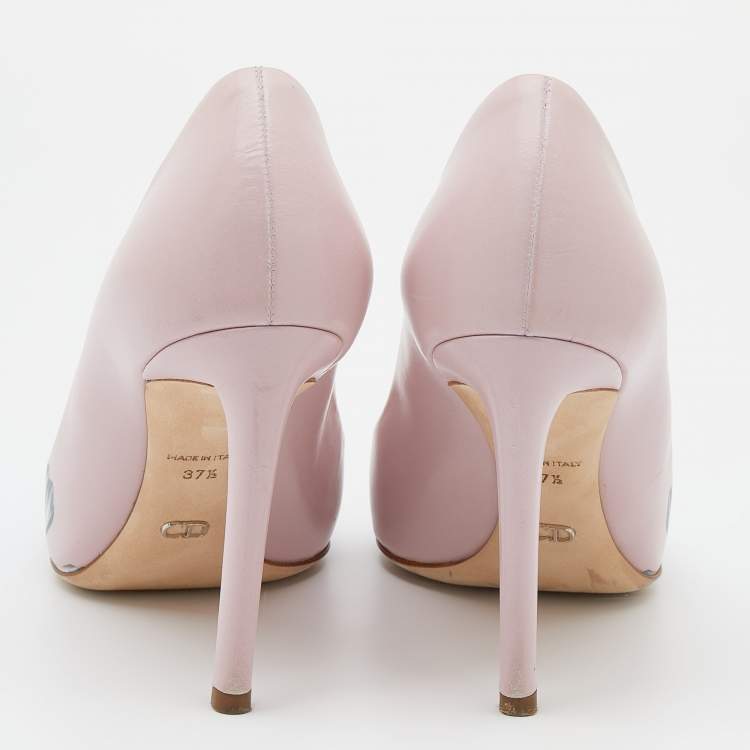 Pre Owned Dior Blush Pink Floral Print Leather Pumps Size 37.5