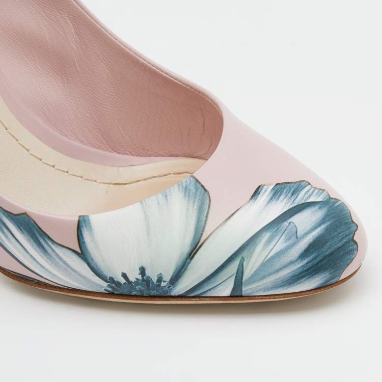 Pre Owned Dior Blush Pink Floral Print Leather Pumps Size 37.5