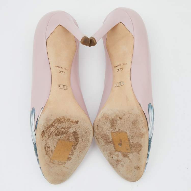 Pre Owned Dior Blush Pink Floral Print Leather Pumps Size 37.5