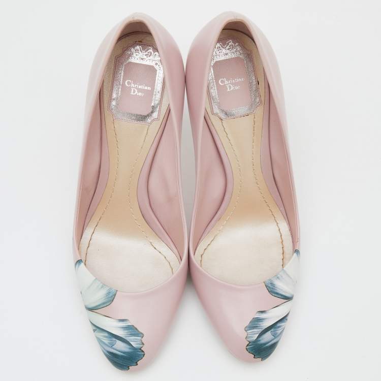 Pre Owned Dior Blush Pink Floral Print Leather Pumps Size 37.5