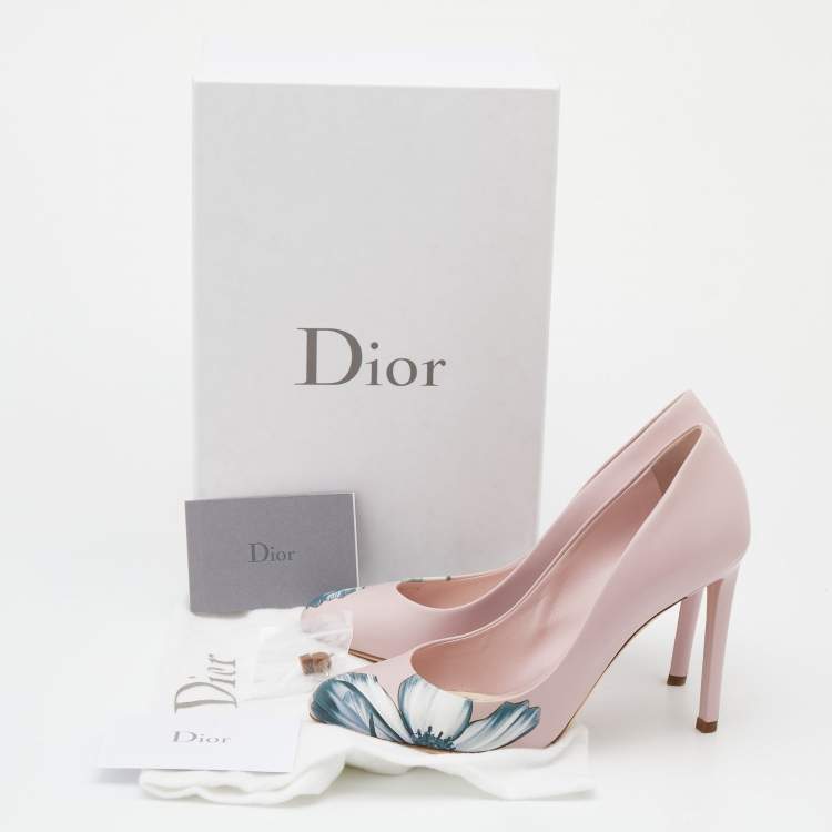 Pre Owned Dior Blush Pink Floral Print Leather Pumps Size 37.5