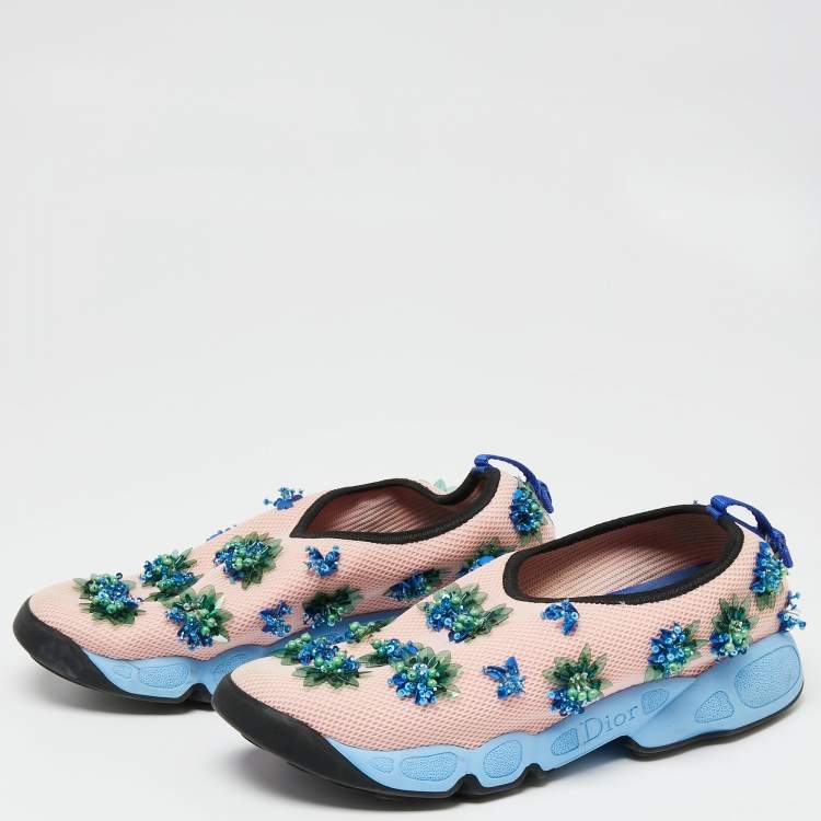 Pre Owned Dior Pink Mesh Flower Embellished Fusion  Sneakers Size 38