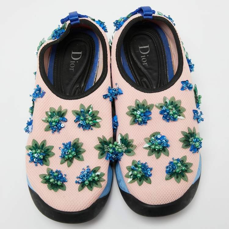 Pre Owned Dior Pink Mesh Flower Embellished Fusion  Sneakers Size 38