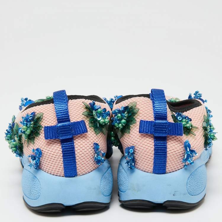 Pre Owned Dior Pink Mesh Flower Embellished Fusion  Sneakers Size 38