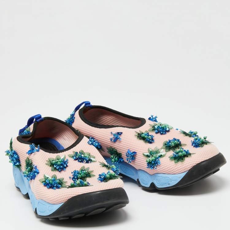 Pre Owned Dior Pink Mesh Flower Embellished Fusion  Sneakers Size 38