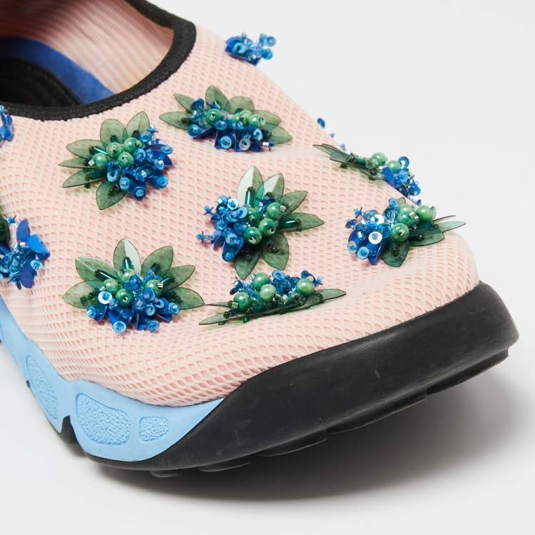 Pre Owned Dior Pink Mesh Flower Embellished Fusion  Sneakers Size 38