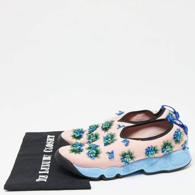 Pre Owned Dior Pink Mesh Flower Embellished Fusion  Sneakers Size 38