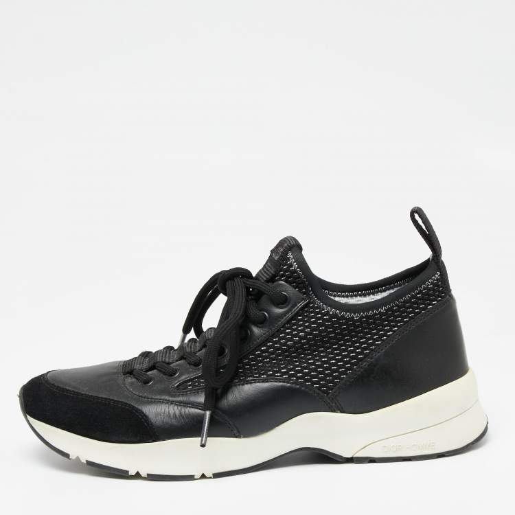 مملوكة مسبقًا Dior Homme Black Leather And Stretch Knit Lace Up Sneakers Size 39