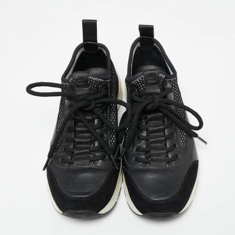 مملوكة مسبقًا Dior Homme Black Leather And Stretch Knit Lace Up Sneakers Size 39