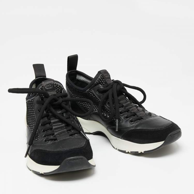 مملوكة مسبقًا Dior Homme Black Leather And Stretch Knit Lace Up Sneakers Size 39