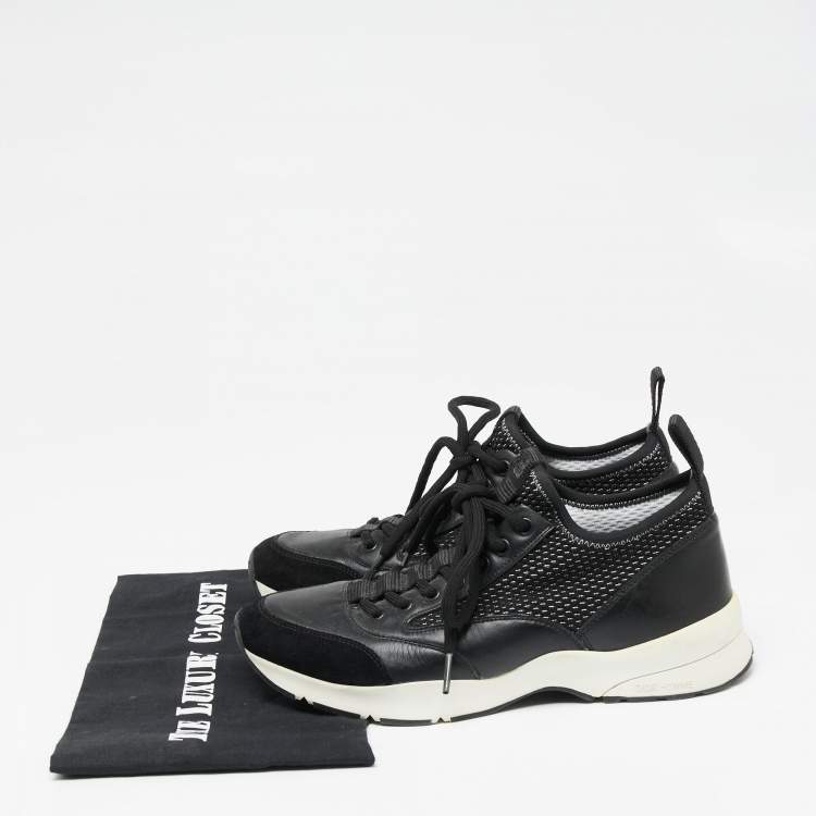 مملوكة مسبقًا Dior Homme Black Leather And Stretch Knit Lace Up Sneakers Size 39