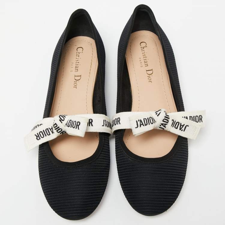 Pre Owned Dior Black Canvas Embroidered Miss J'adior Ballet Flats Size 38