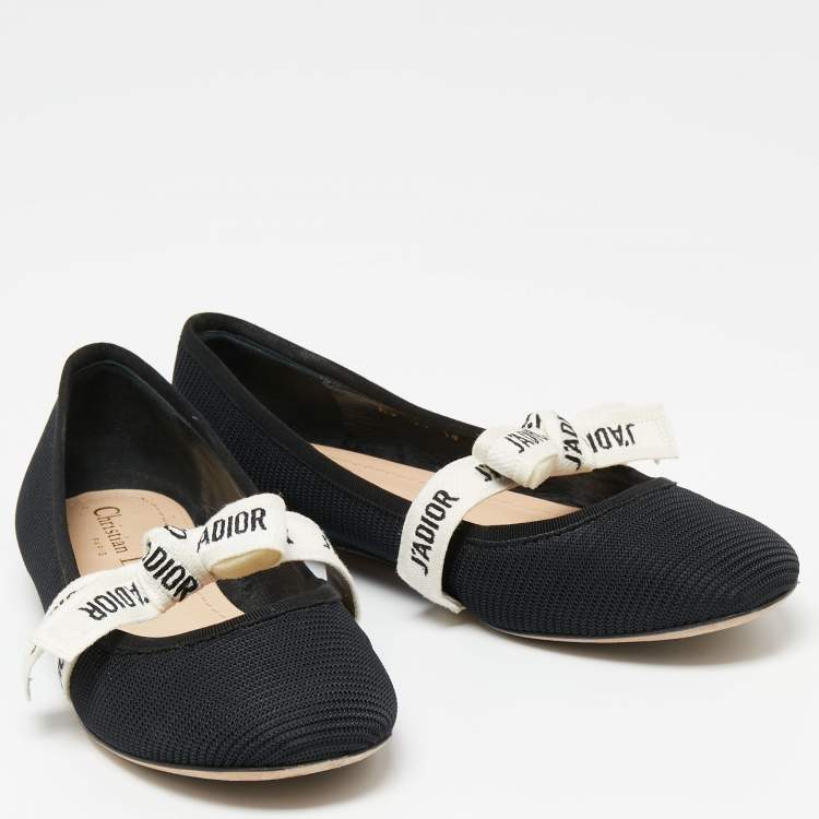 Pre Owned Dior Black Canvas Embroidered Miss J'adior Ballet Flats Size 38