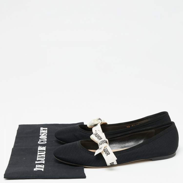 Pre Owned Dior Black Canvas Embroidered Miss J'adior Ballet Flats Size 38