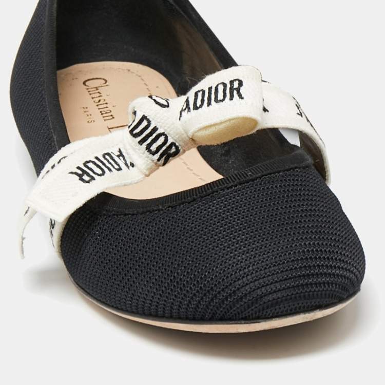 Pre Owned Dior Black Canvas Embroidered Miss J'adior Ballet Flats Size 38