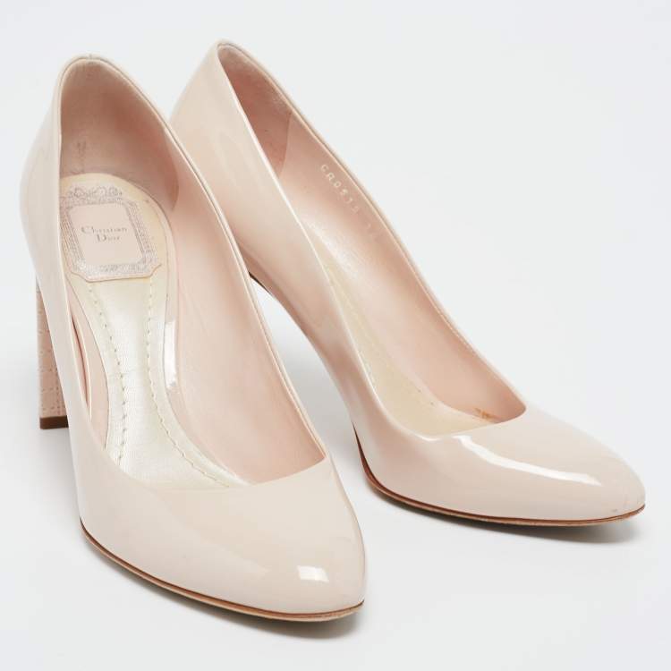 Pre Owned Dior Beige Patent Leather Cannage Block Heel Pumps Size 38