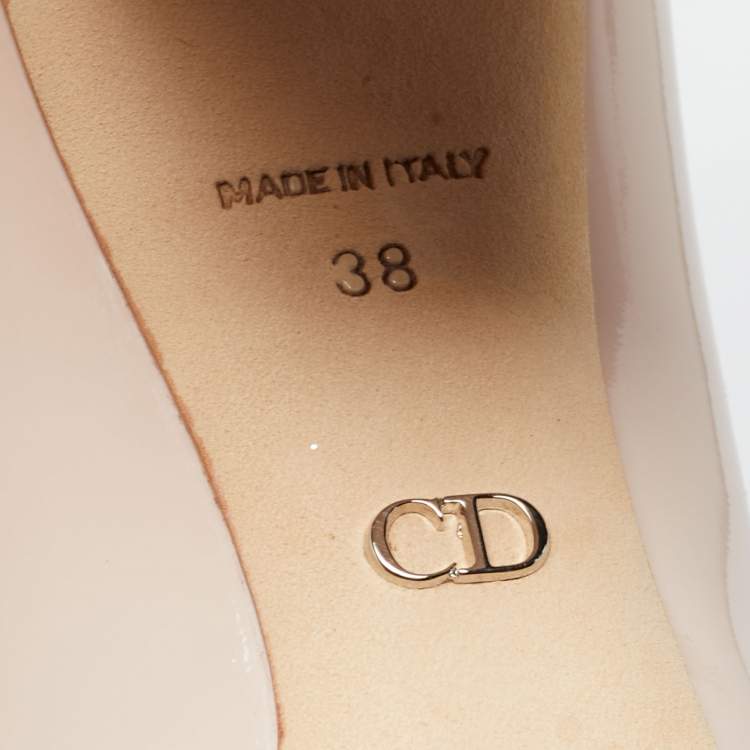 Pre Owned Dior Beige Patent Leather Cannage Block Heel Pumps Size 38
