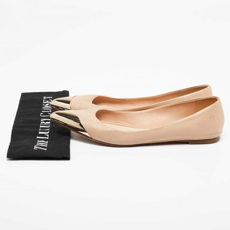 Pre Owned Dior Beige Leather Metal Cap Pointed Toe Ballet Flats Size 41