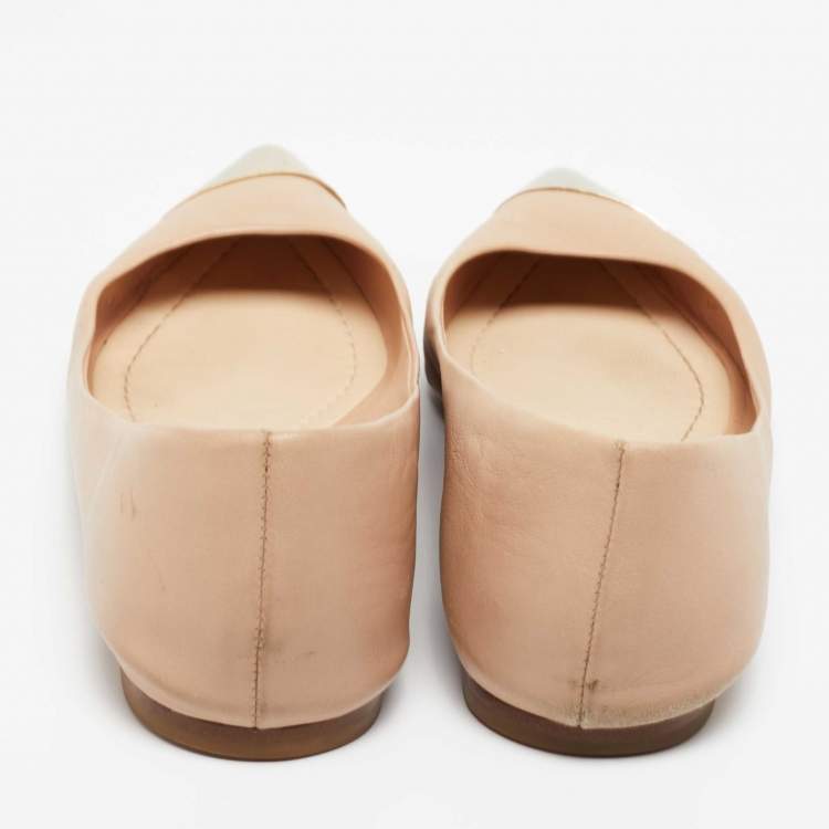 Pre Owned Dior Beige Leather Metal Cap Pointed Toe Ballet Flats Size 41