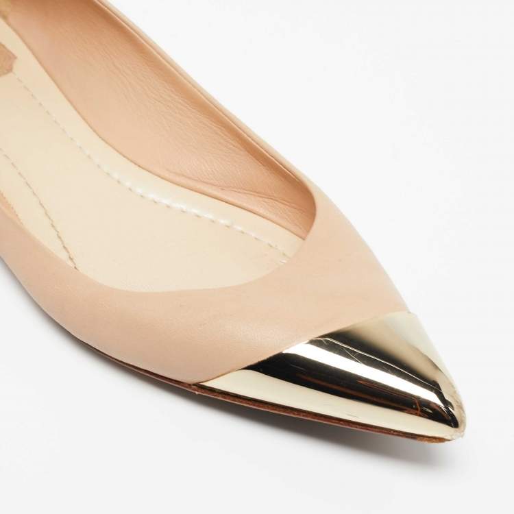 Pre Owned Dior Beige Leather Metal Cap Pointed Toe Ballet Flats Size 41