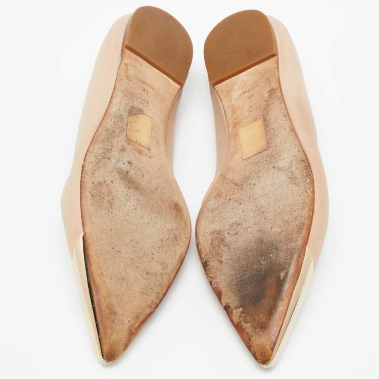 Pre Owned Dior Beige Leather Metal Cap Pointed Toe Ballet Flats Size 41