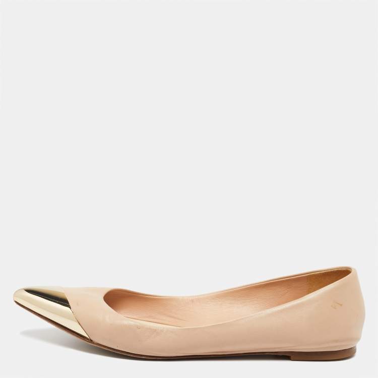 Pre Owned Dior Beige Leather Metal Cap Pointed Toe Ballet Flats Size 41