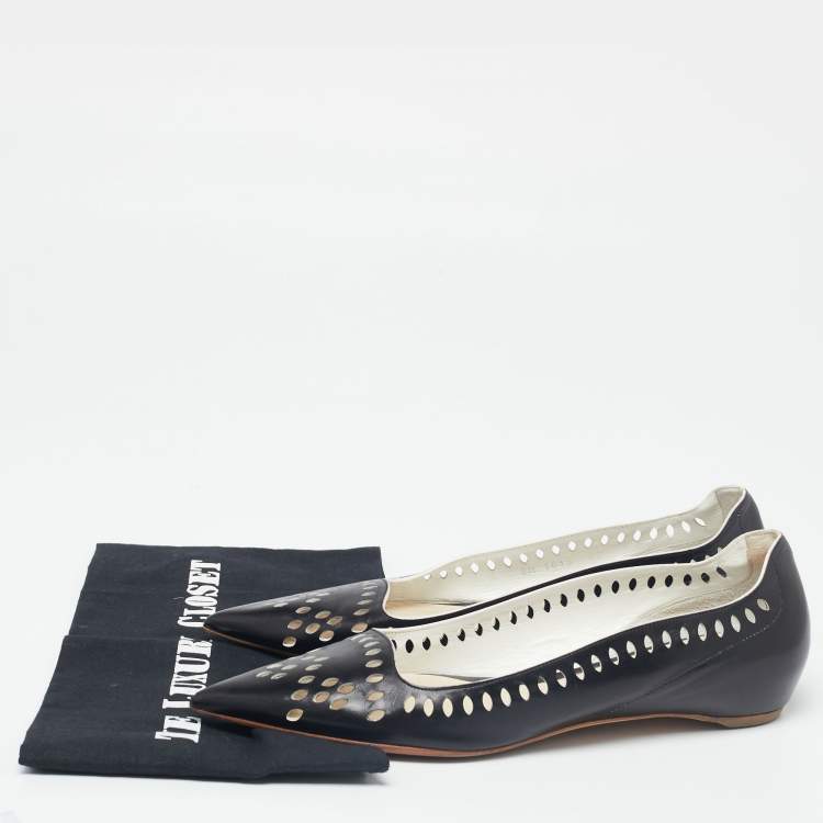مملوكة مسبقًا Dior Black Laser-Cut Leather Pointed-Toe Ballet Flats Size 40