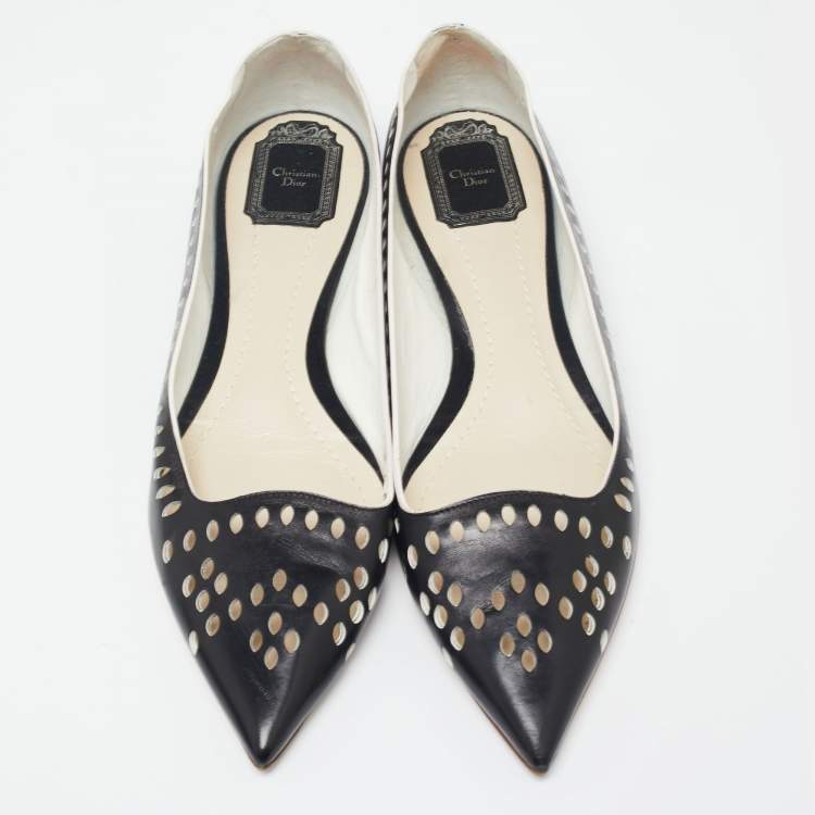 مملوكة مسبقًا Dior Black Laser-Cut Leather Pointed-Toe Ballet Flats Size 40