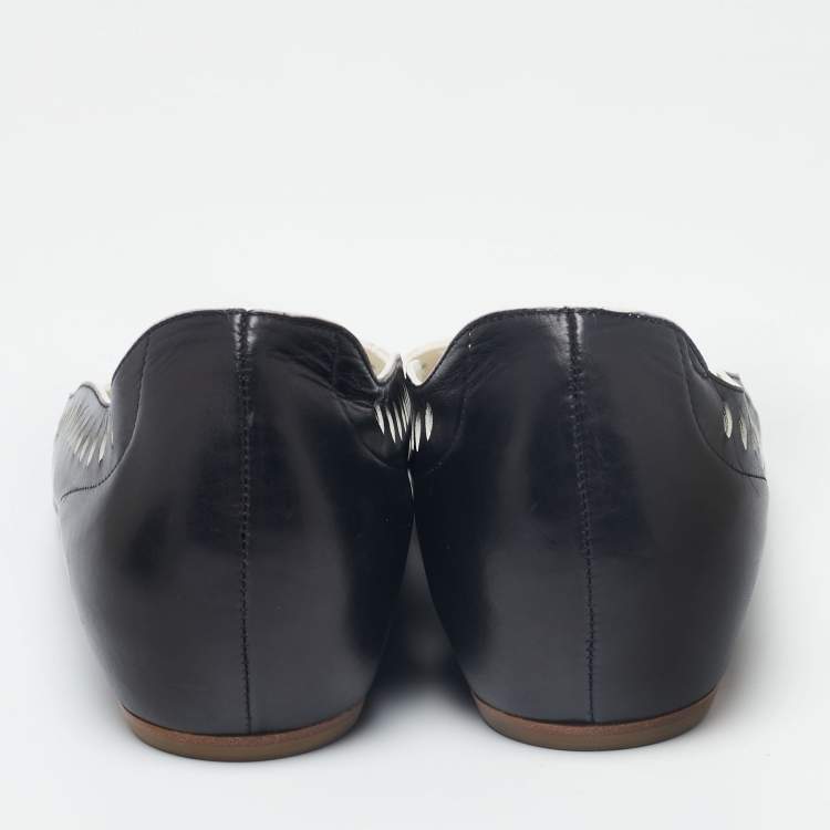 مملوكة مسبقًا Dior Black Laser-Cut Leather Pointed-Toe Ballet Flats Size 40