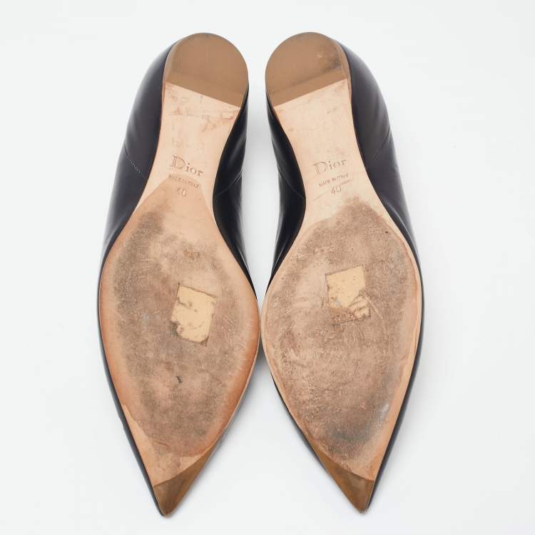 مملوكة مسبقًا Dior Black Laser-Cut Leather Pointed-Toe Ballet Flats Size 40